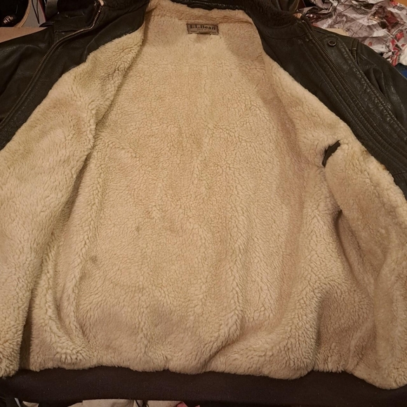 Vintage L.L. Bean Leather Bomber Jacket Size Large Brown Sherpa Lined Made in US - Picture 3 of 7
